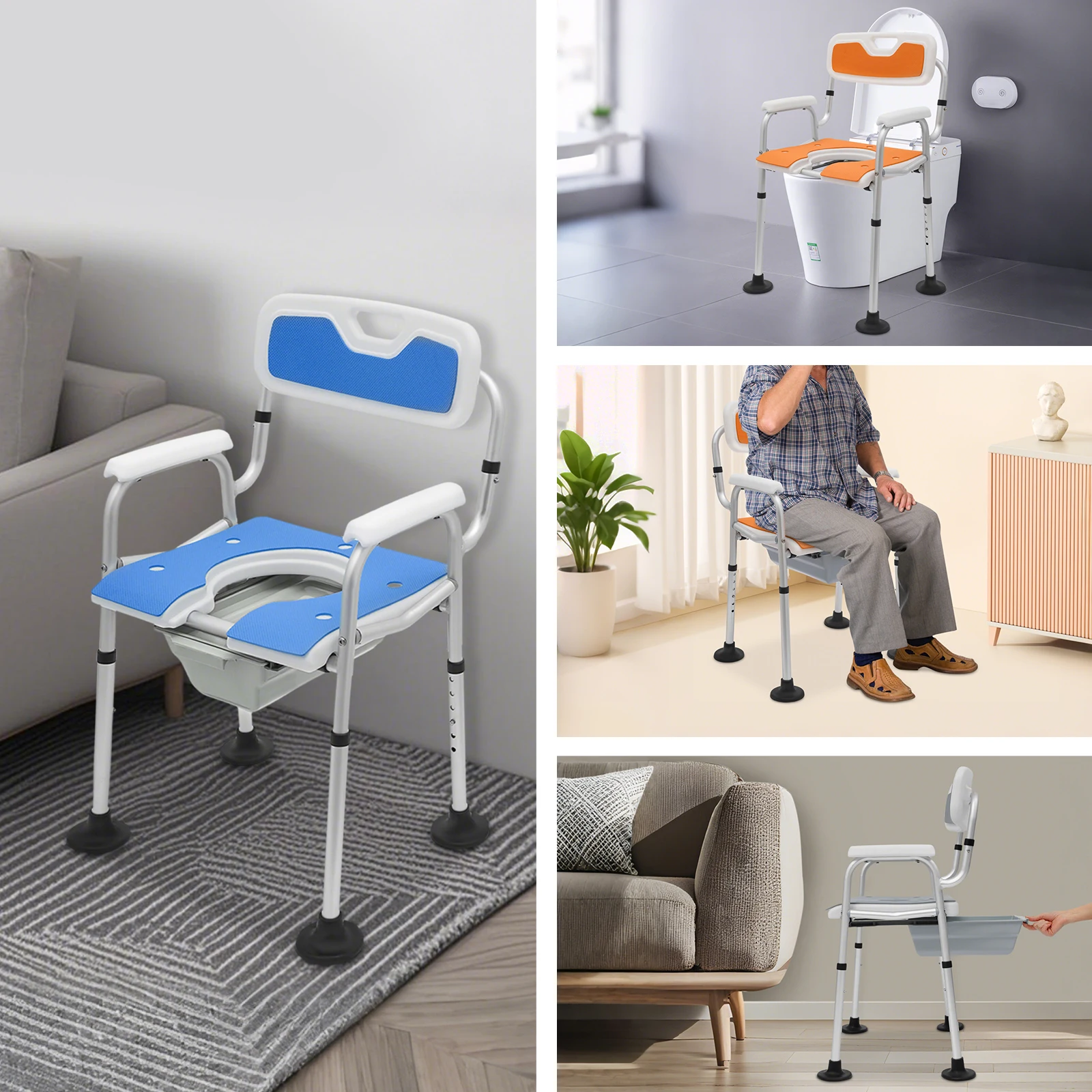 Chaise de douche réglable avec accoudoirs pour seniors et confort – Image 3