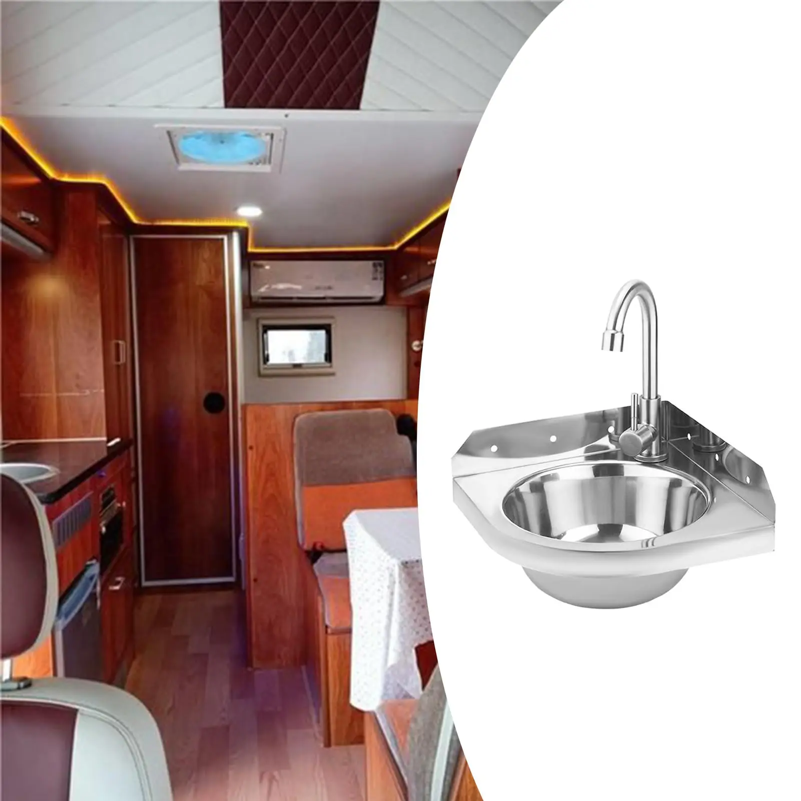 Mini lavabo d'angle mural en inox brossé pour petite salle d'eau – Image 4