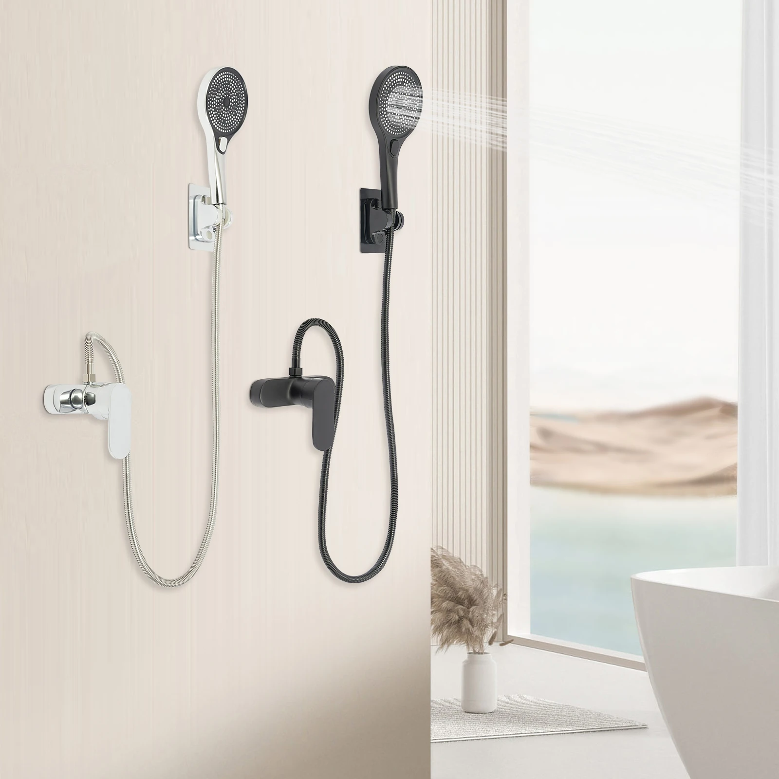Mélangeur de douche avec douchette et flexible antirouille – Image 2