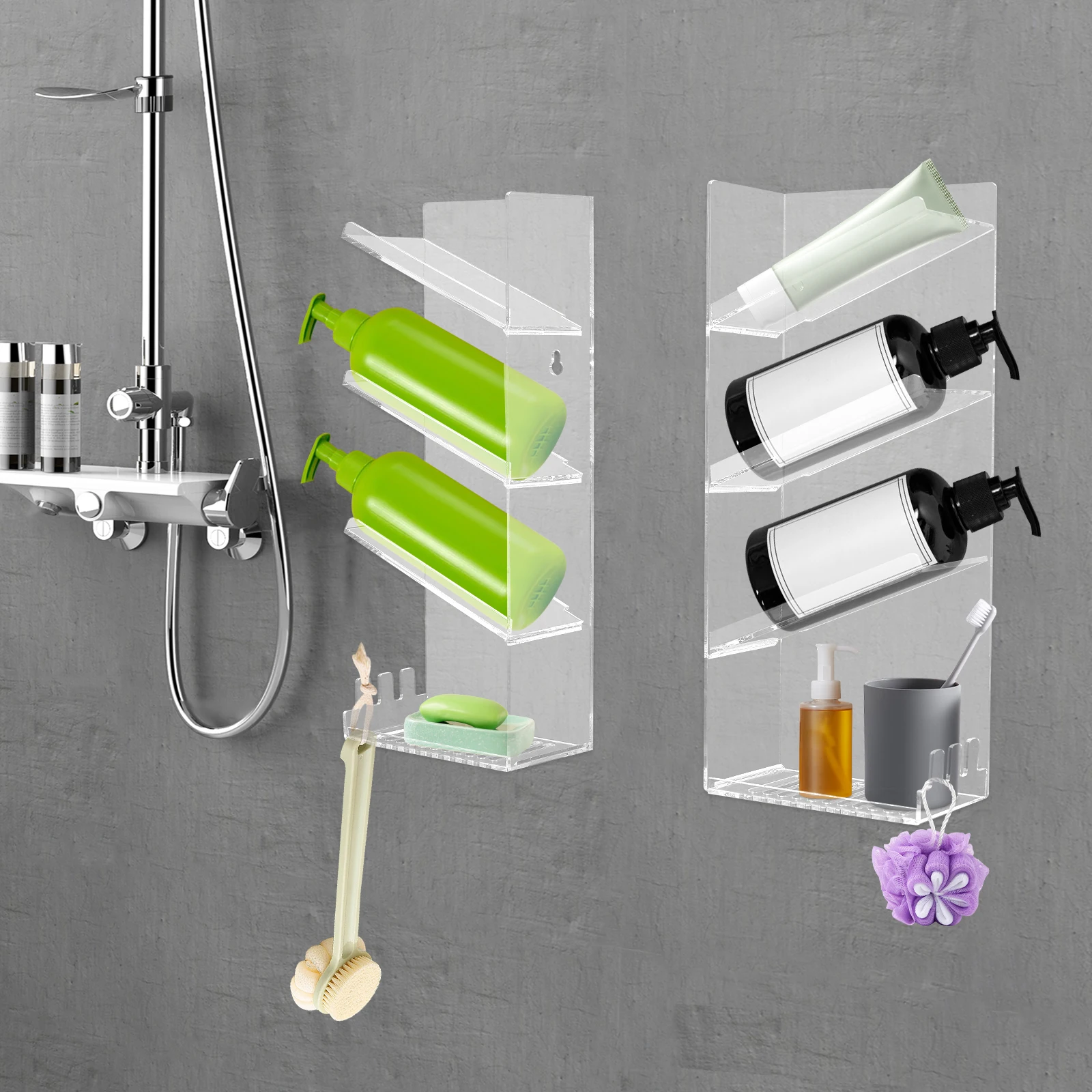 Étagères de rangement de douche acrylique 3 niveaux