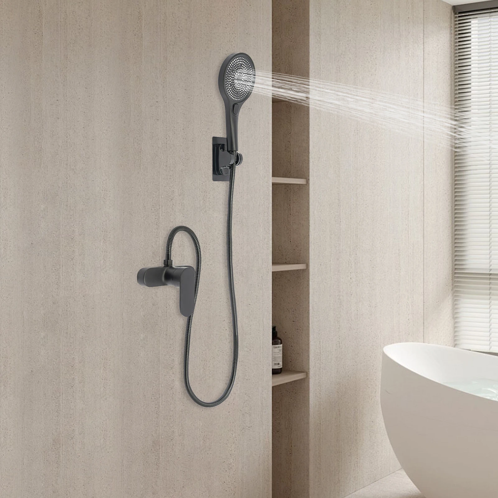 Mélangeur de douche avec douchette et flexible antirouille – Image 3