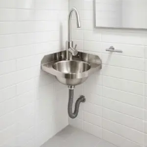 Mini lavabo d'angle mural en inox brossé pour petite salle d'eau