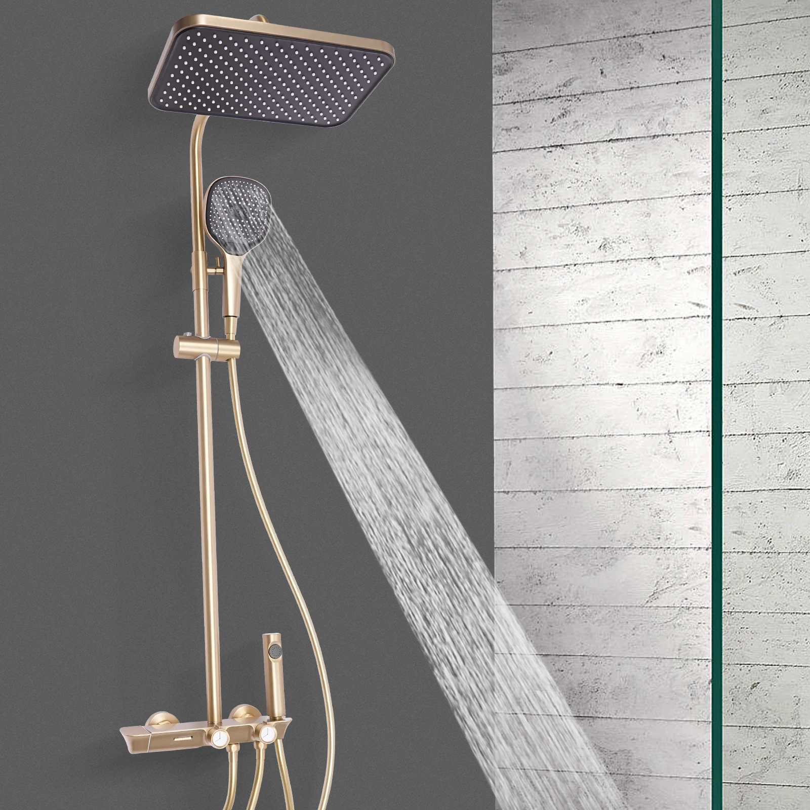 Ensemble douche thermostatique mural avec double pomme – Image 3