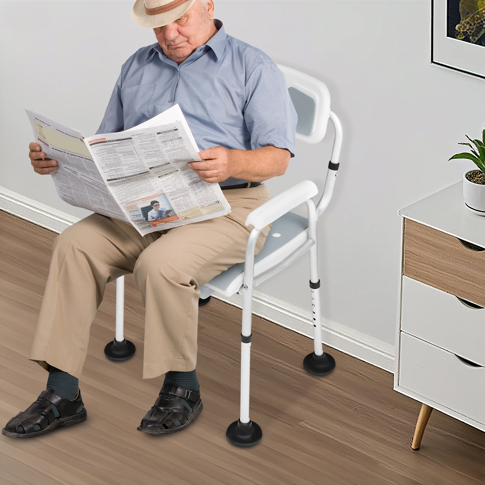 Chaise de douche réglable à accoudoirs pour seniors – Image 2