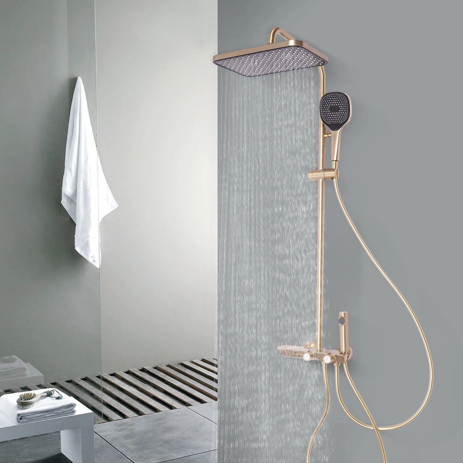 Ensemble douche thermostatique mural avec double pomme – Image 2