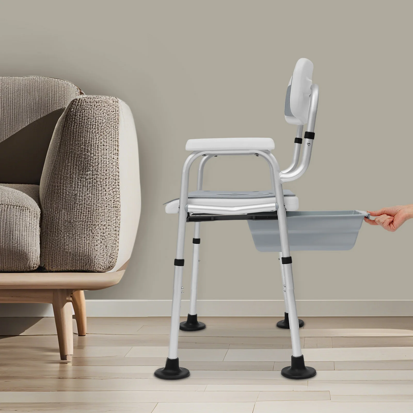 Chaise de douche réglable à accoudoirs pour seniors – Image 3