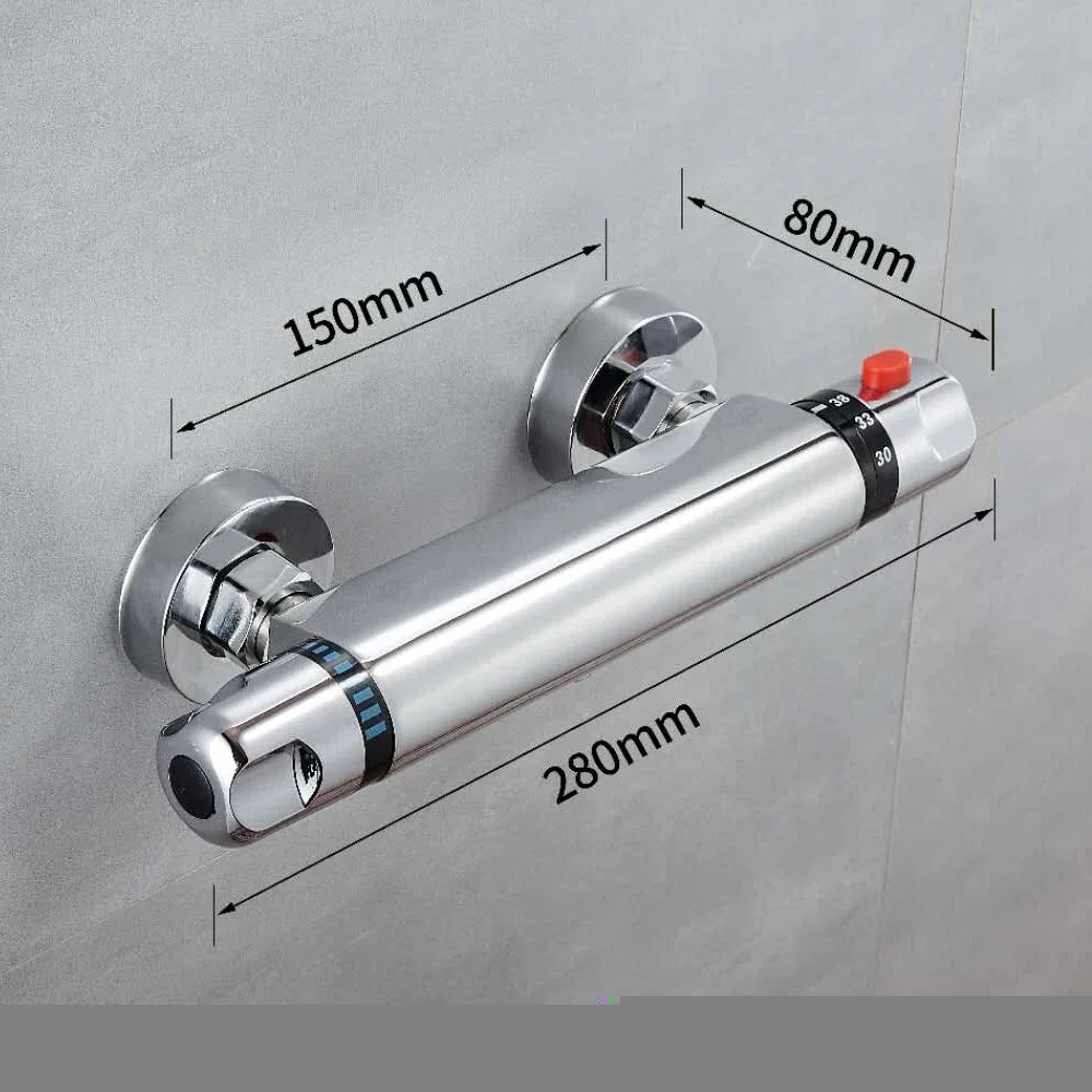 Mitigeur thermostatique de douche chromé avec pommeau – Image 3