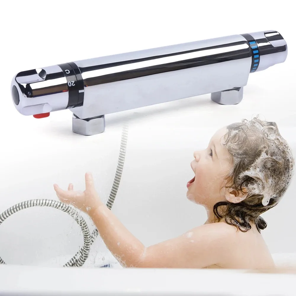 Mitigeur thermostatique de douche chromé avec pommeau – Image 2