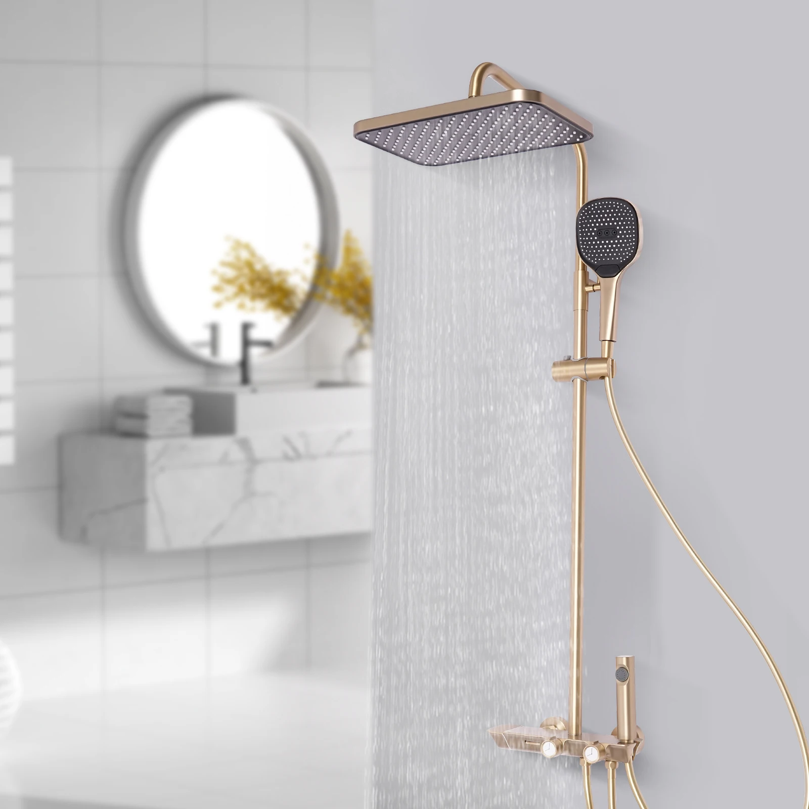 Ensemble douche thermostatique mural avec double pomme – Image 4