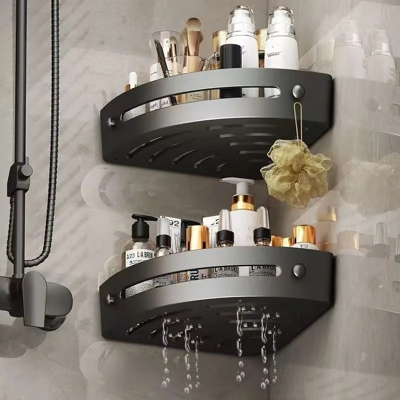 Lot de 2 étagères d'angle murales sans perçage pour salle de bain – Image 2