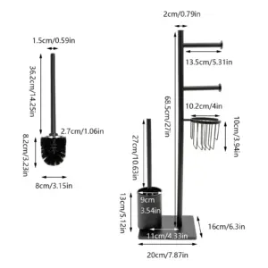 Porte-brosse avec porte-papier toilette et rangement vertical