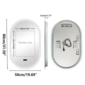 Grand miroir ovale LED avec Bluetooth et anti-buée