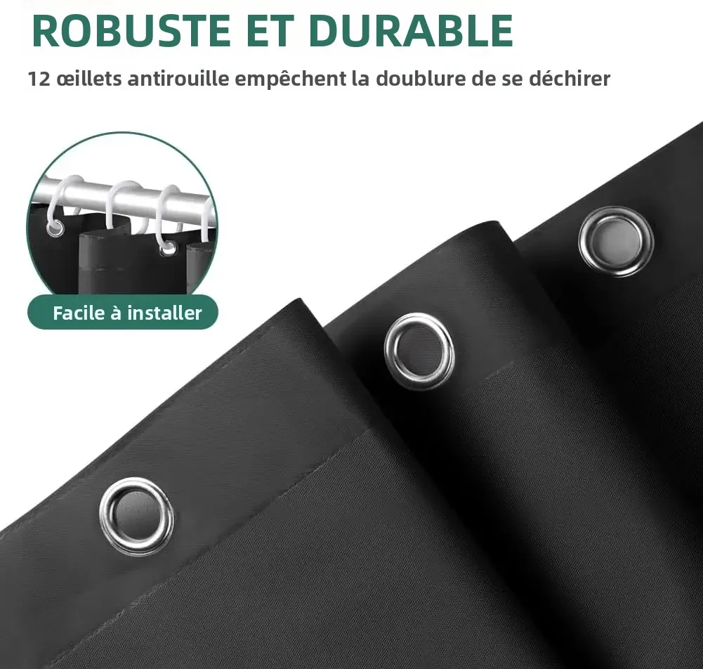 Rideau de douche pour baignoire 180x180 cm avec aimants et anti-moisissure – Image 4