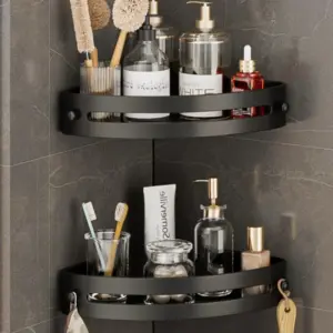 Lot de 2 étagères d'angle murales sans perçage pour salle de bain