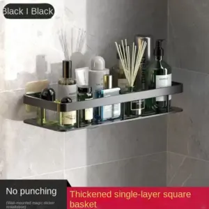 Étagère murale d'angle sans perçage pour salle de bain noire
