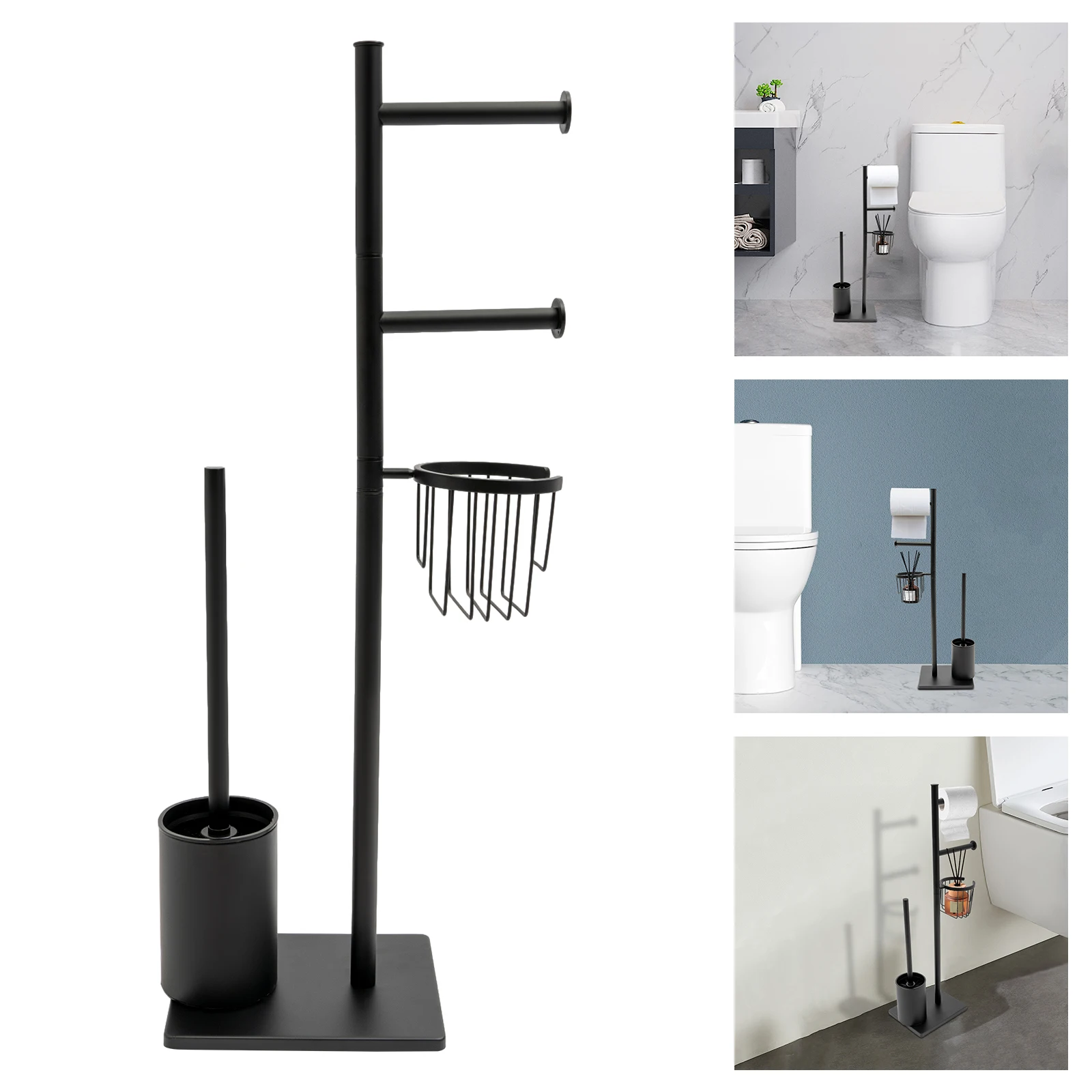 Porte-brosse avec porte-papier toilette et rangement vertical – Image 2